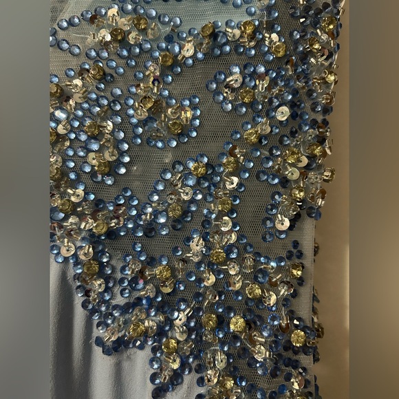 Ellie Wilde Light Blue Beaded Prom Dress - Picture 4 of 9